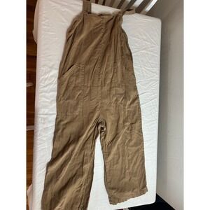 Universal Thread Goods Co Tan Linen Blend Wide Leg Jumpsuit Overalls Women